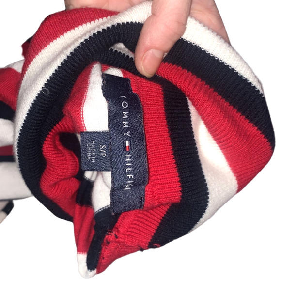 NWOT Tommy Hilfiger Blue, Red, and White Striped Jeweled Turtle-Neck Sweater - Picture 5 of 5